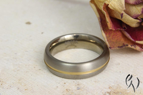 Schöner Ring aus Titan mit Goldstreifen